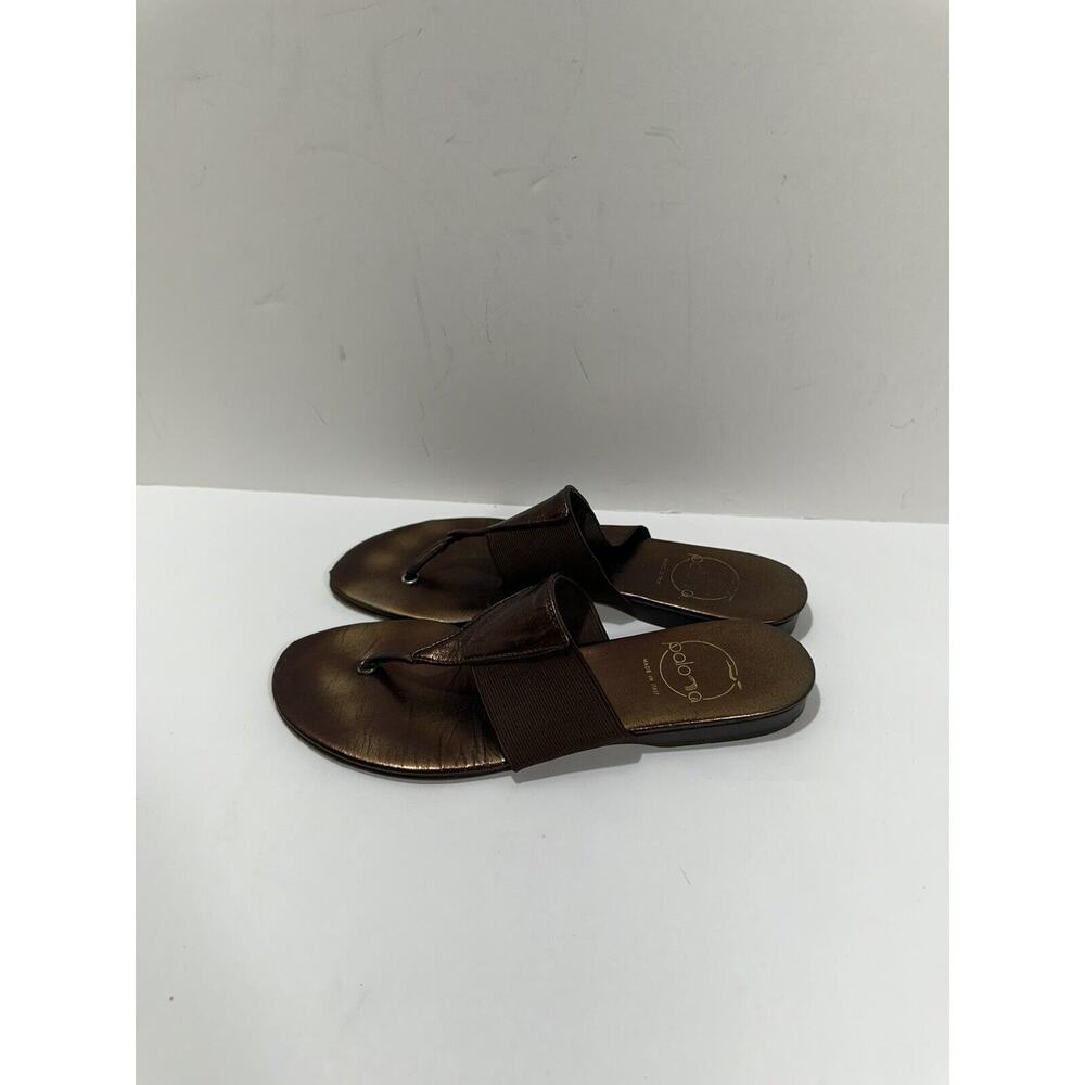 Vintage Paloma Italy Brown Metallic Thong Slides Flat sandals Elastic‎ Sz 7.5 B